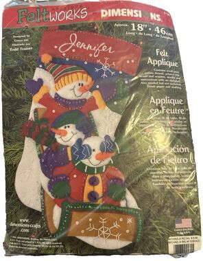 Vintage 2001 Dimensions Feltworks Snowman Christmas Stocking Kit 18" NewVintage